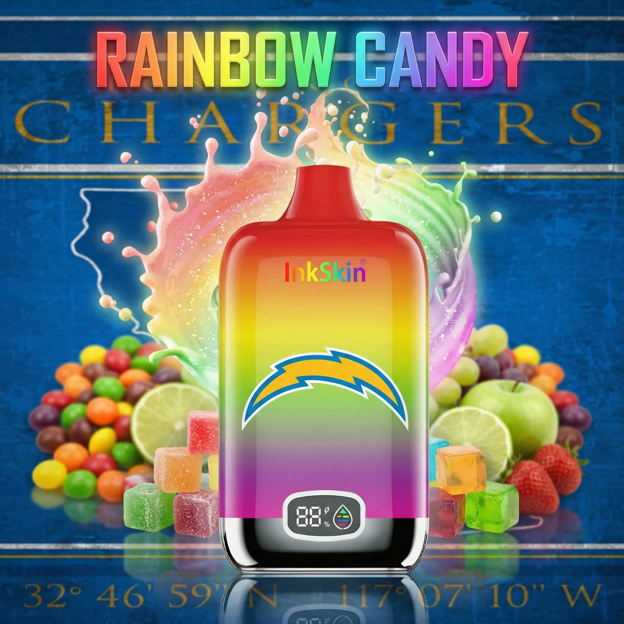 Los Angeles Chargers - ⭐InkSkin Digital Box 12000 Puffs - 10+ Flavour Choices ???