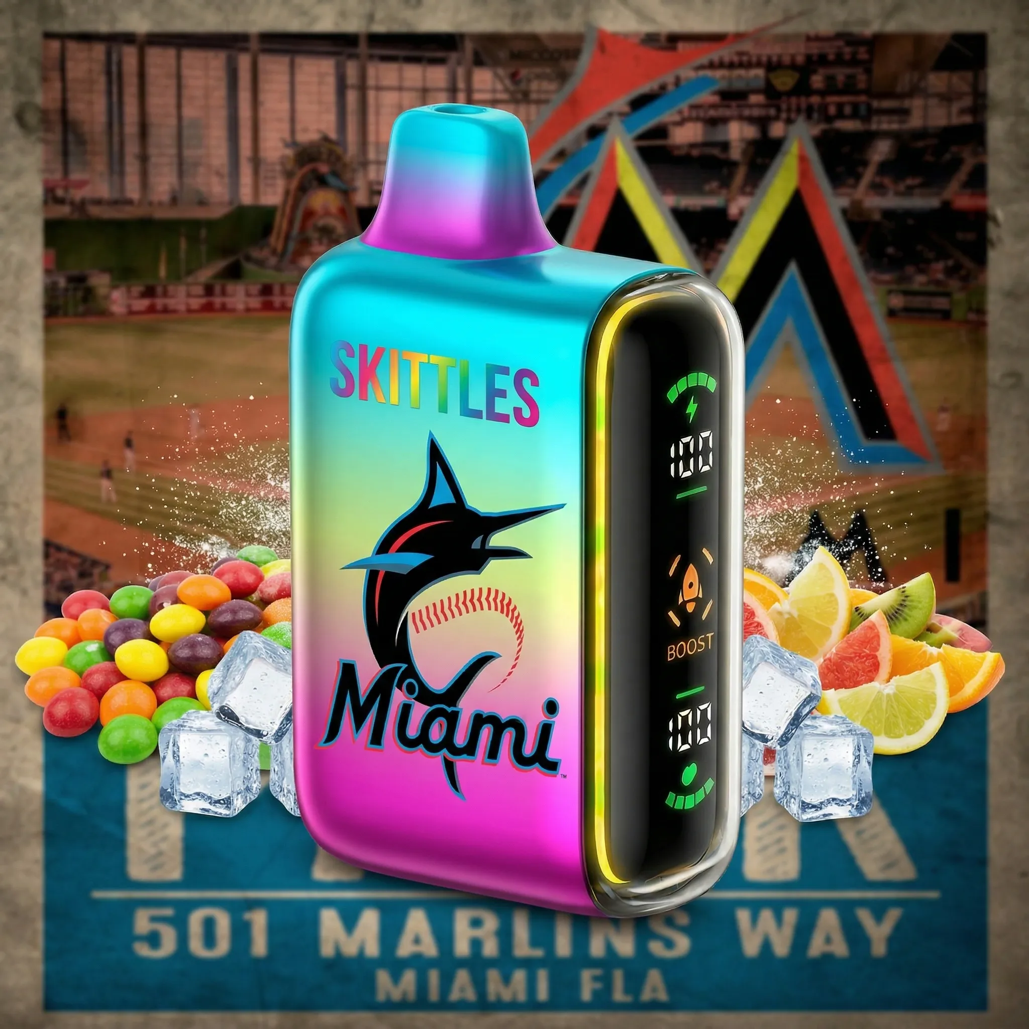 Miami Marlins - ?InkSkin Pulse 15000 Puffs new - 10+ Flavour Choices ???
