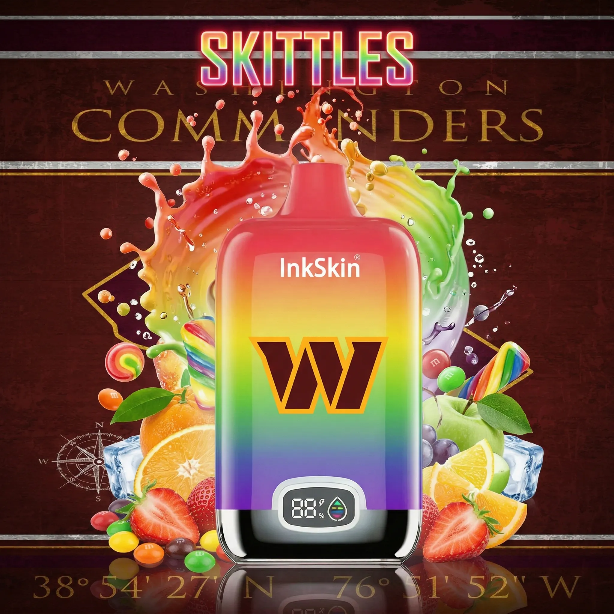 Washington Redskins - ⭐InkSkin Digital Box 12000 Puffs - 10+ Flavour Choices ???