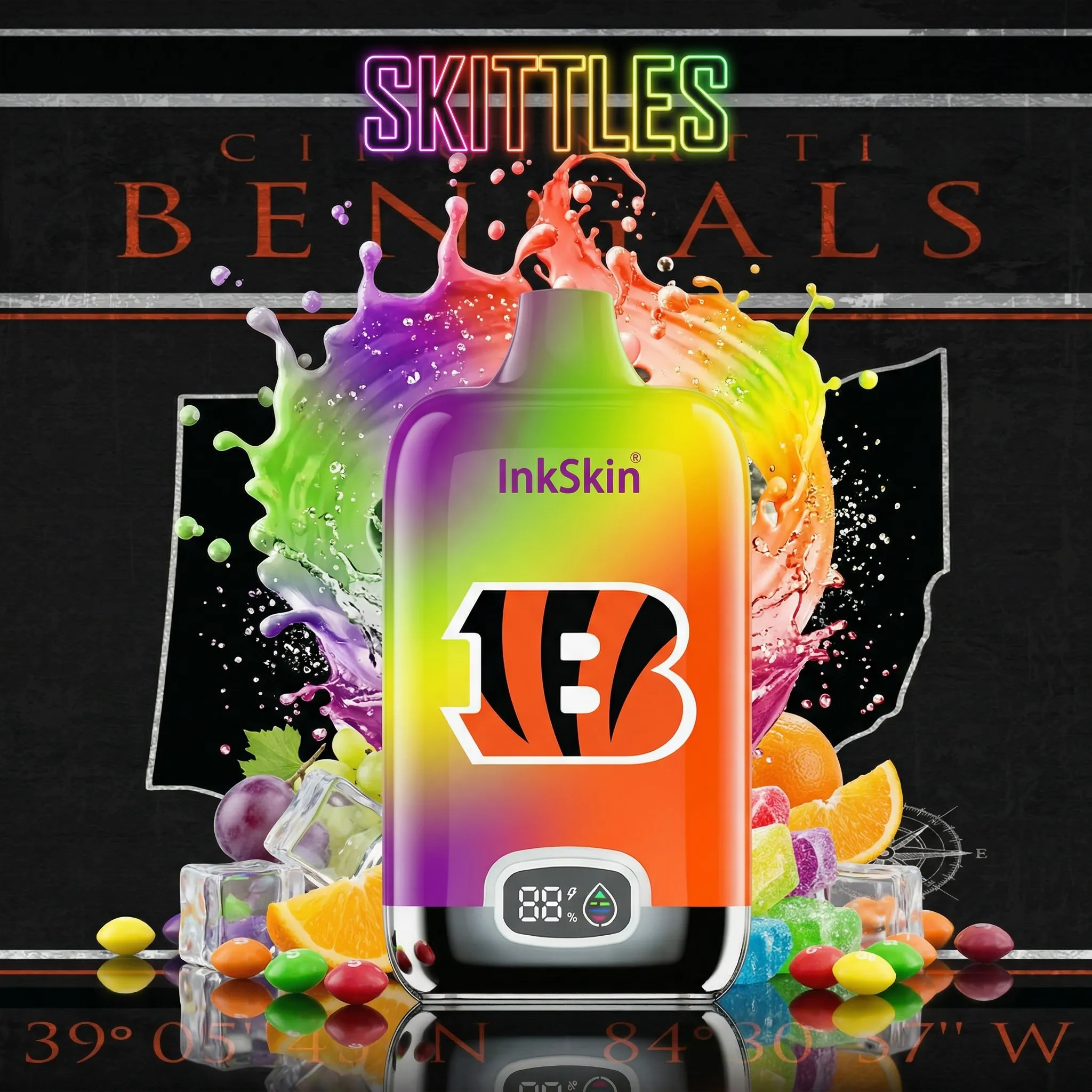Cincinnati Bengals - ⭐InkSkin Digital Box 12000 Puffs - 10+ Flavour Choices ???