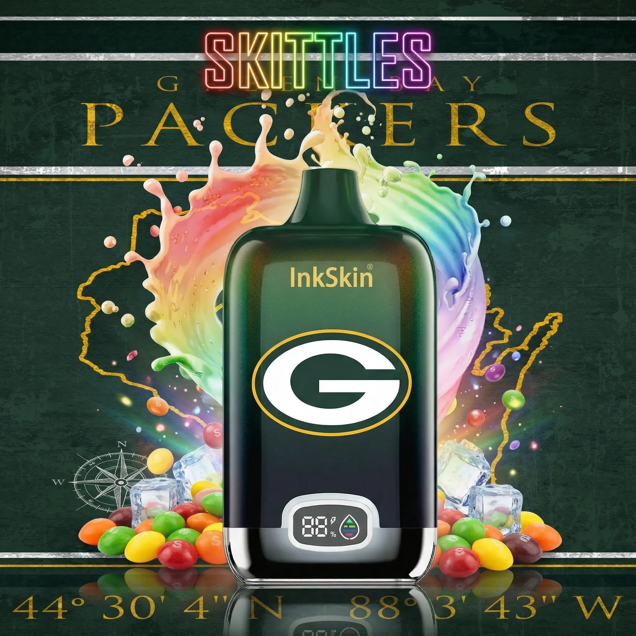 Green Bay Packers - ⭐InkSkin Digital Box 12000 Puffs - 10+ Flavour Choices ???